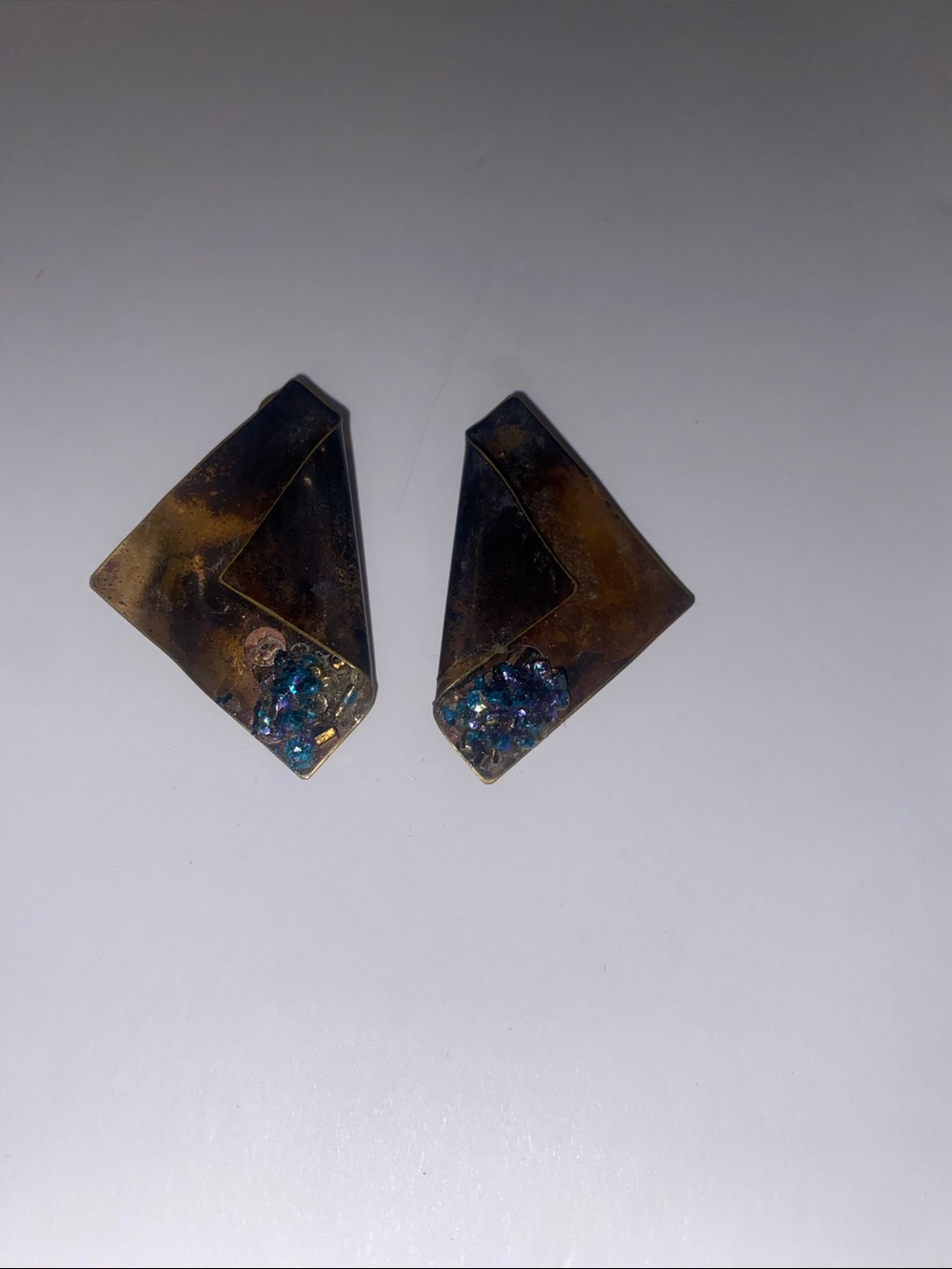 Geometric Gold-Tone Earrings with Blue Crystal Accents